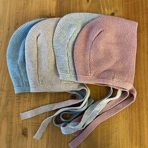 Zara Knit Baby Bonnets in Blue, Grey, Beige, and Pink